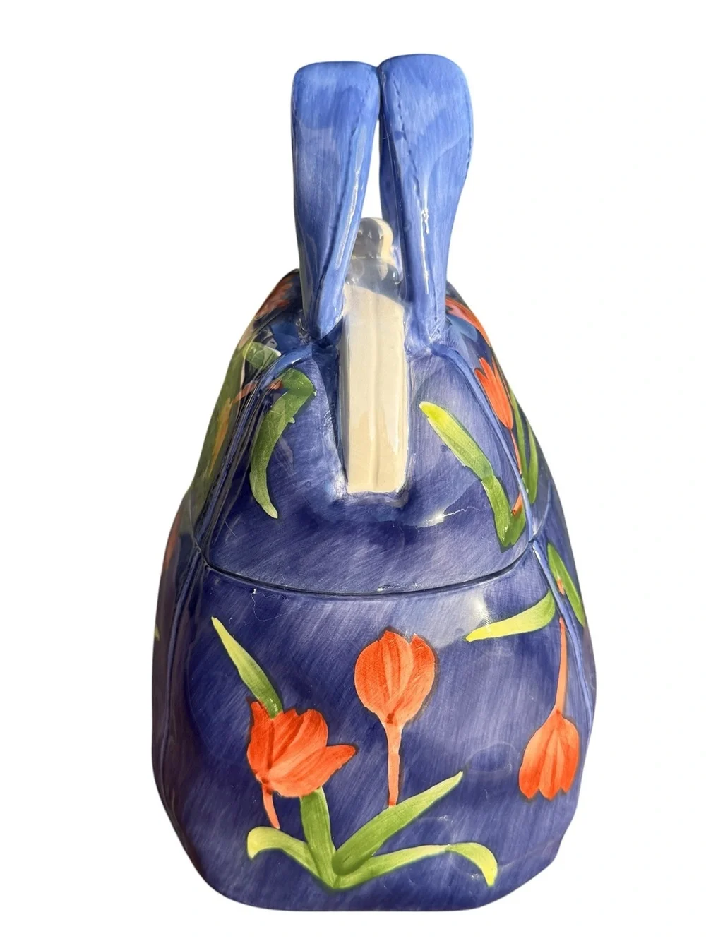 Blue Tulip Handbag Cookie Jar Ceramic Canister Spring Floral Kitchen Decor Gift